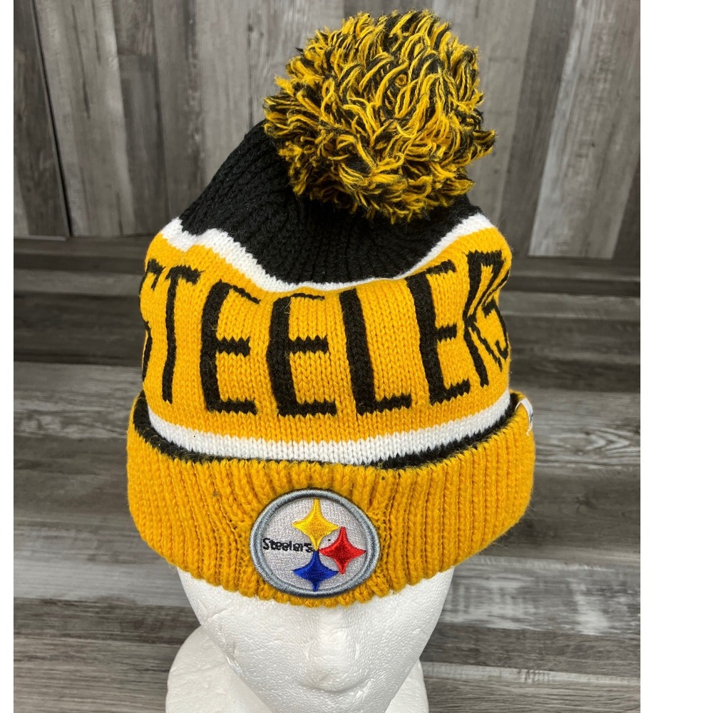 47 Brand Pittsburgh Steelers NFL Pom Beanie Knit Hat Yellow Black One Size